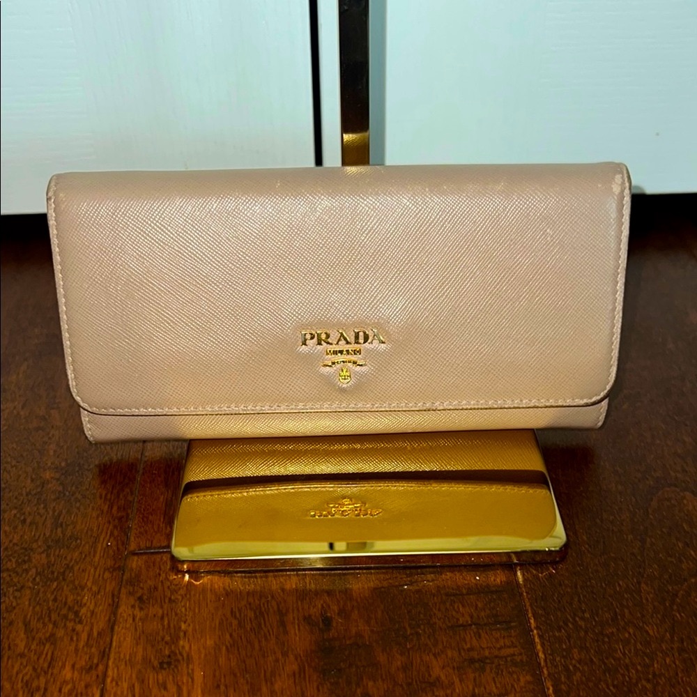 Prada Beige Wallet with Gold Accents